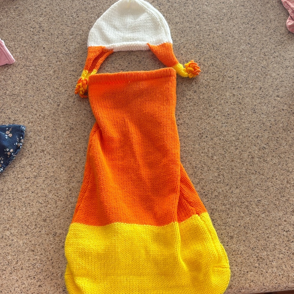Kids Candy Corn Knit Costume Hat and Sack - Orange/Yellow/White